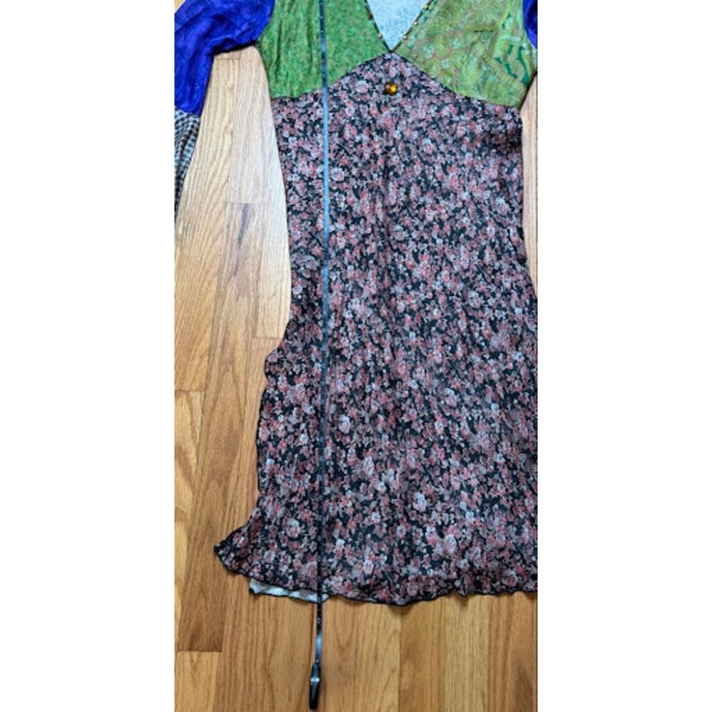 Vintage Y2K Whimsigoth Patchwork Bell Sleeve Dress Beaded V-Neck Floral Boho - Picture 8 of 8